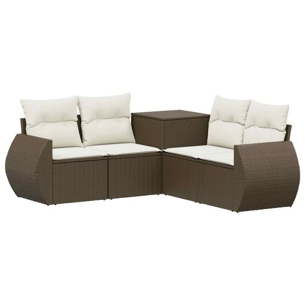 Sofa Set 5 stk. Braun und Creme Weiß Polyrattan und Stahl
