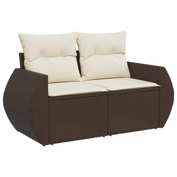 Sofa Set 5 stk. Braun und Creme Weiß Polyrattan und Stahl