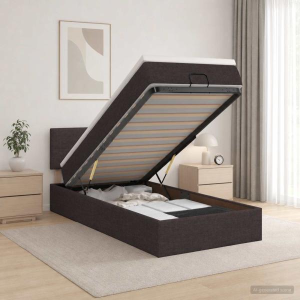 ARDEBO.de - Ottoman Bett mit Matratze Dunkelbraun 100 x 200 cm Stoff