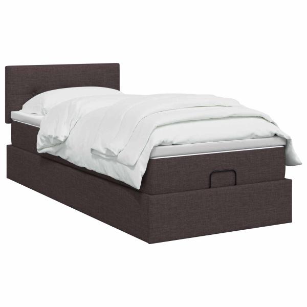Ottoman Bett mit Matratze Dunkelbraun 100 x 200 cm Stoff