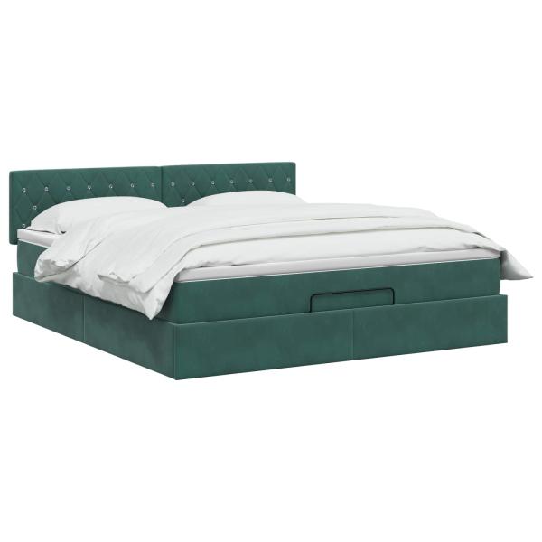 Ottoman-Bett mit Matratze und LED Dunkelgrün 140 x 200 cm Samt