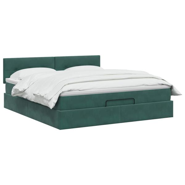Ottoman-Bett mit Matratze und LED Dunkelgrün 140 x 200 cm Samt
