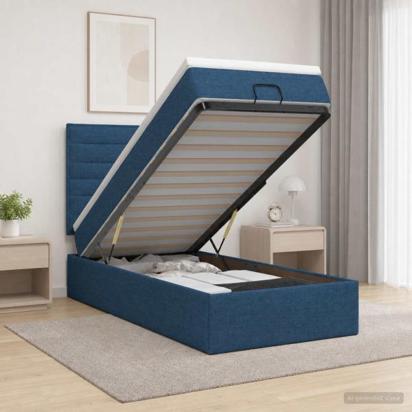 Ottoman-Bett mit Matratze und LED Blau 90 x 190 cm Stoff