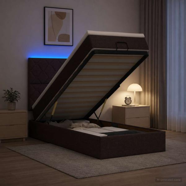 Ottoman-Bett mit Matratze und LED Dunkelbraun 100 x 200 cm