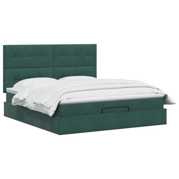 Ottoman-Bett mit Matratze und LED Dunkelgrün 180 x 200 cm Samt