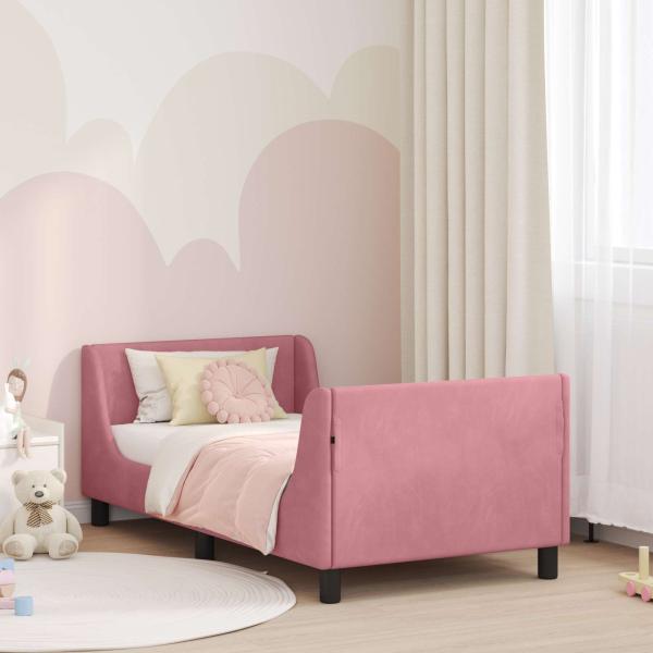 ARDEBO.de - Kinderbettgestell mit Kopfteil Rosa 80 x 160 cm Samt