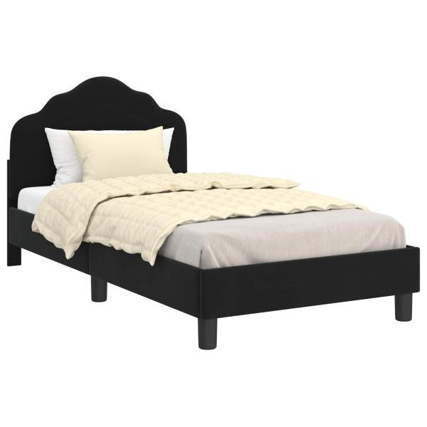 Kinderbettgestell mit Kopfteil Schwarz 80 x 160 cm Samt