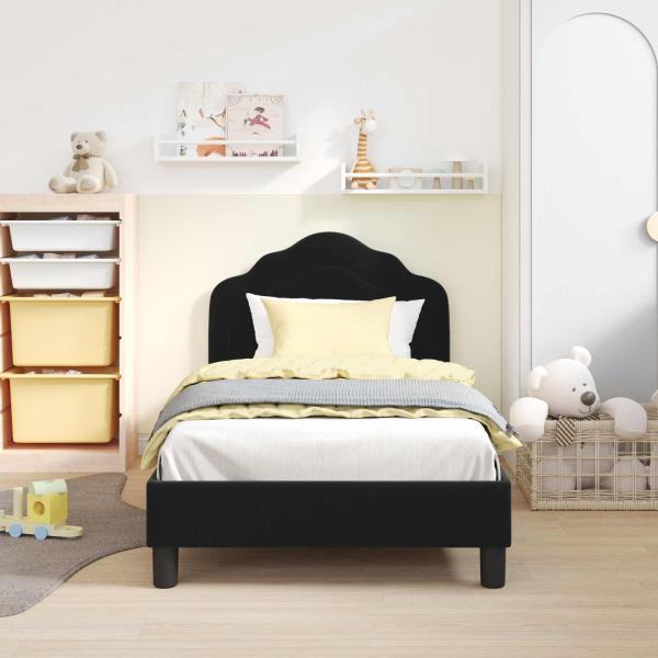Kinderbettgestell mit Kopfteil Schwarz 80 x 160 cm Samt