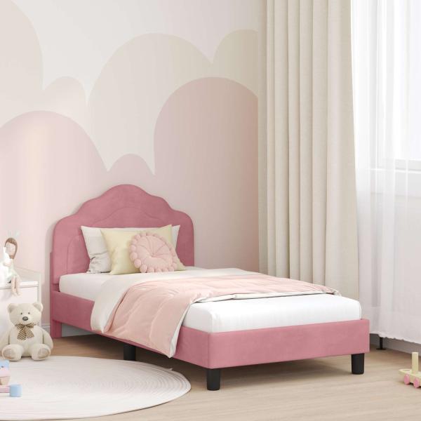 ARDEBO.de - Kinderbettgestell mit Kopfteil Rosa 80 x 160 cm Samt