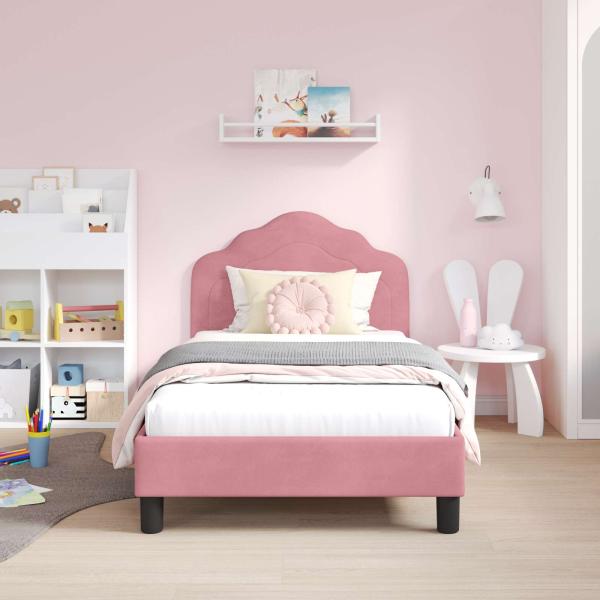Kinderbettgestell mit Kopfteil Rosa 80 x 160 cm Samt