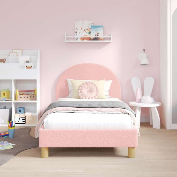 ARDEBO.de - Kinderbettgestell mit Kopfteil Rosa 80 x 160 cm Bouclé