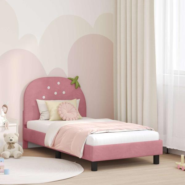 ARDEBO.de - Kinderbettgestell mit Kopfteil Rosa 80 x 160 cm Samt