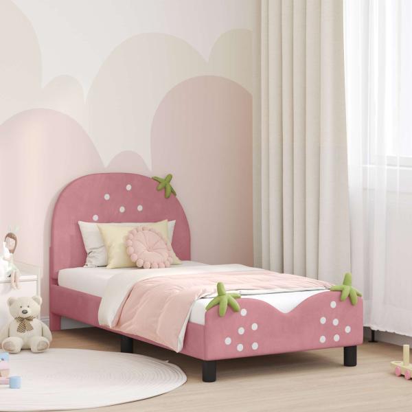 ARDEBO.de - Kinderbettgestell mit Kopfteil Rosa 80 x 160 cm Samt