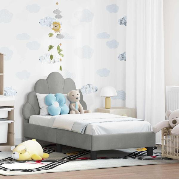 ARDEBO.de - Kinderbettgestell mit Kopfteil Hellgrau 70 x 140 cm Samt