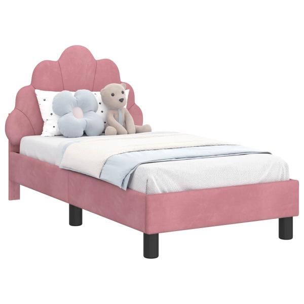 Kinderbettgestell mit Kopfteil Rosa 70 x 140 cm Samt