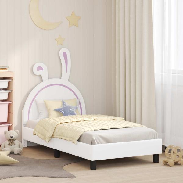 ARDEBO.de - Kinderbettgestell mit Kopfteil Weiß 80 x 160 cm PU