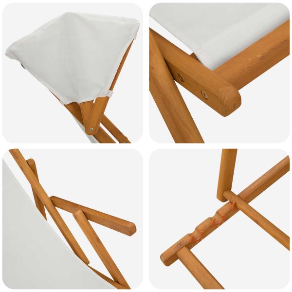 Liegestuhl 3 Position Massives Eukalyptus Holz Creme