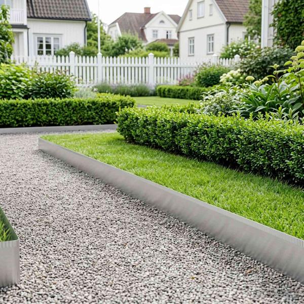 ARDEBO.de - Rasenkante 5 m x 30 cm Verzinkter Stahl Silber