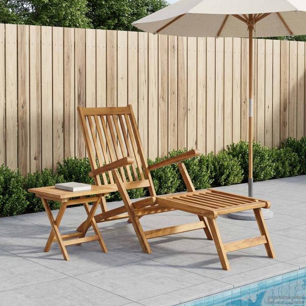ARDEBO.de - Klappdeckstuhl mit Tisch Natur Massivholz Teak
