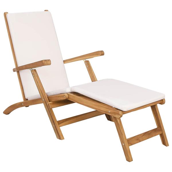 Klappliegestuhl mit Kissen Weiß Massivholz Teak