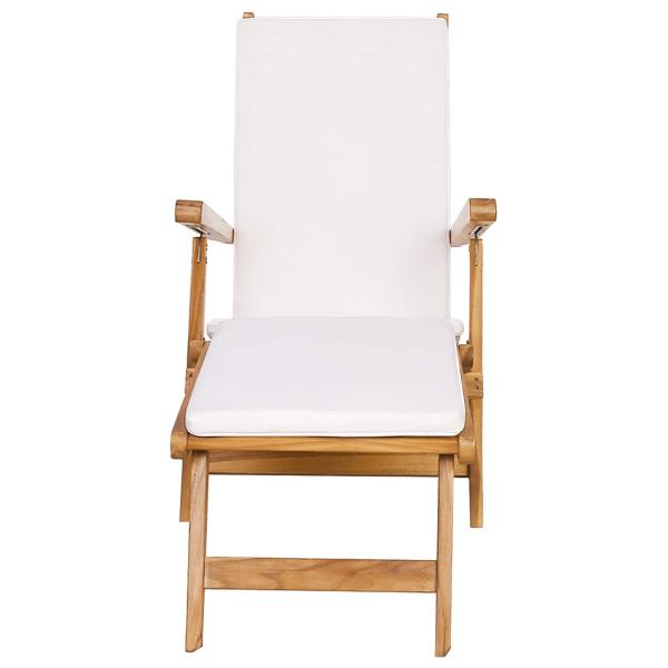 Klappliegestuhl mit Kissen Weiß Massivholz Teak