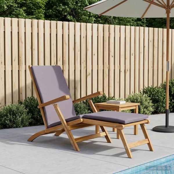ARDEBO.de - Klappliegestuhl mit Kissen Dunkelgrau Massivholz Teak