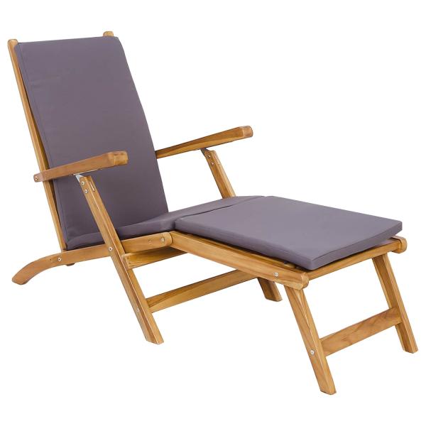 Klappliegestuhl mit Kissen Dunkelgrau Massivholz Teak
