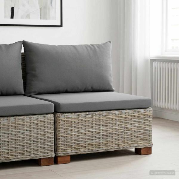ARDEBO.de - Mittels Sofa mit Kissen GENDT Naturrattan Kubu Grau
