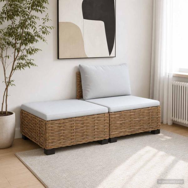 2 Stk. Rattan-Lounge-Set mit Kissen GENDT Naturrattan Natur