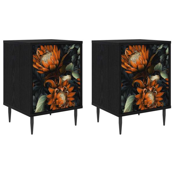 Nachttisch LOCHEM 2 Stk. Schwarz Eichen-Optik 36 x 33 x 51 cm