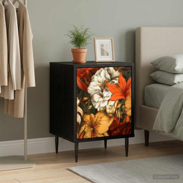 ARDEBO.de - Nachttisch GENNEP Schwarz Eichen-Optik 36 x 33 x 51 cm