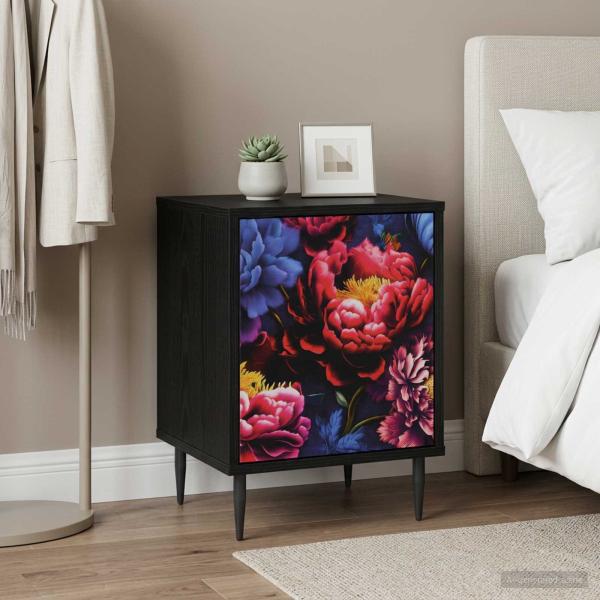 ARDEBO.de - Nachttisch KIEL Schwarz Eichen-Optik 36 x 33 x 51 cm