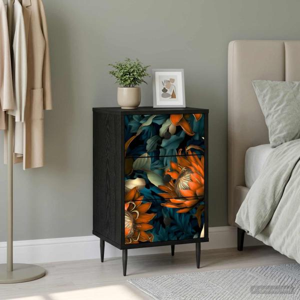 ARDEBO.de - Nachttisch LOCHEM Schwarz Eichen-Optik 36 x 33 x 61 cm