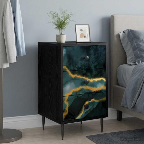 ARDEBO.de - Nachttisch WIJHE 2 stk. Schwarz Eichen-Optik 36 x 33 x 61 cm