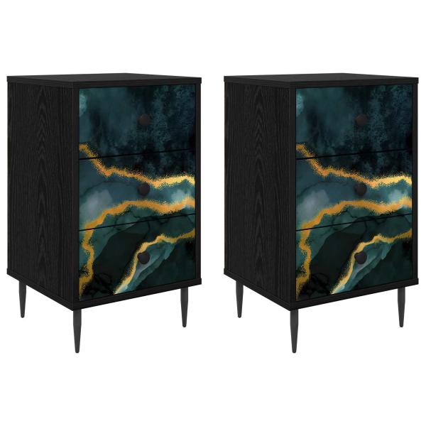 Nachttisch WIJHE 2 stk. Schwarz Eichen-Optik 36 x 33 x 61 cm