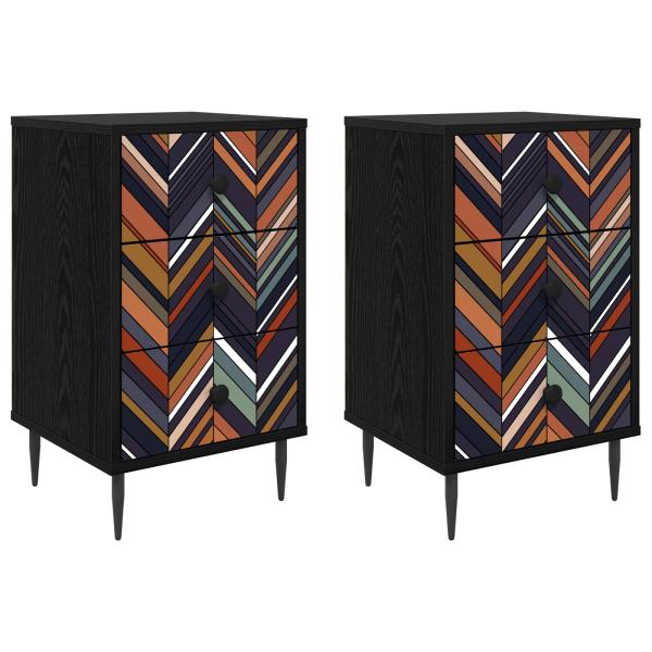 Nachttisch OMMEN 2 stk. Schwarz Eichen-Optik 36 x 33 x 61 cm