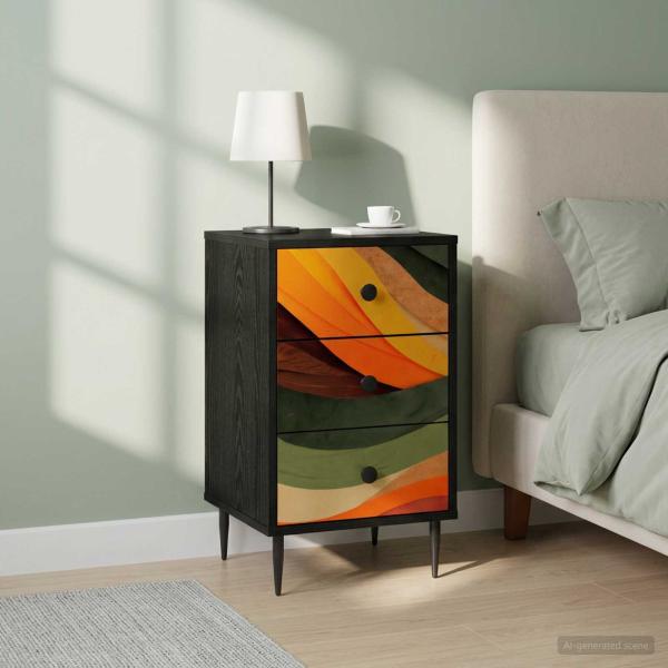 ARDEBO.de - Nachttisch BONN 2 stk. Schwarz Eichen-Optik 36 x 33 x 61 cm