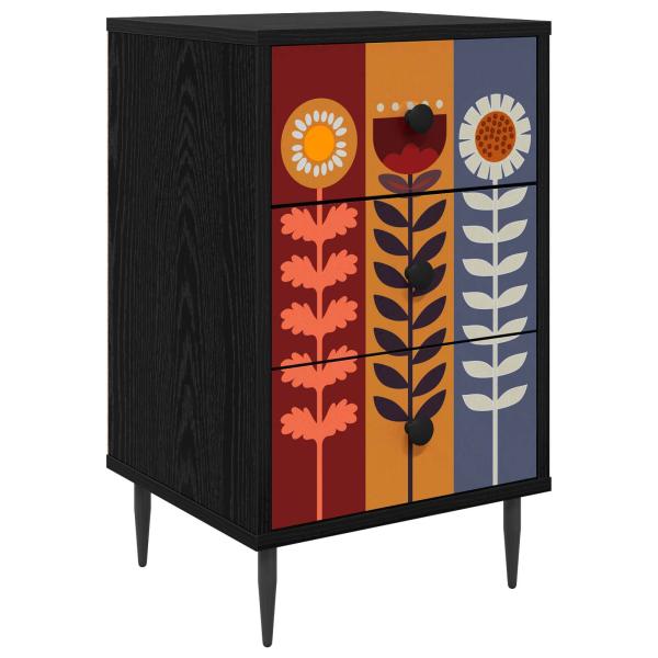 Nachttisch ESSEN Schwarz Eichen-Optik 36 x 33 x 61 cm