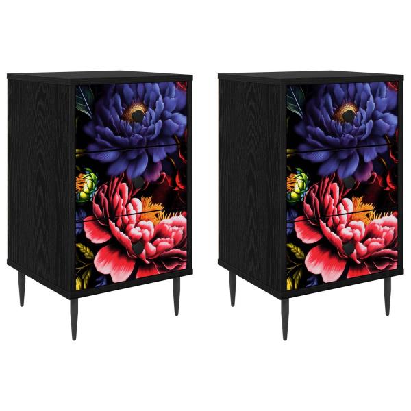 Nachttisch KIEL 2 stk. Schwarz Eichen-Optik 36 x 33 x 61 cm