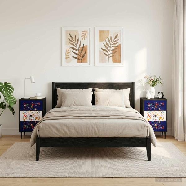 ARDEBO.de - Nachttisch MAINZ 2 stk. Schwarz Eichen-Optik 36 x 33 x 61 cm