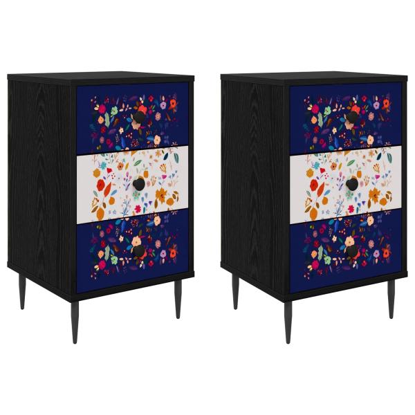 Nachttisch MAINZ 2 stk. Schwarz Eichen-Optik 36 x 33 x 61 cm