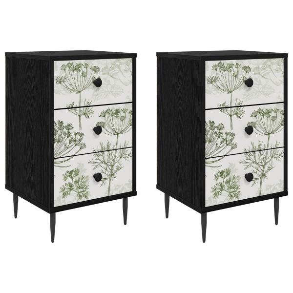 Nachttisch GOTHA 2 stk. Schwarz Eichen-Optik 36 x 33 x 61 cm