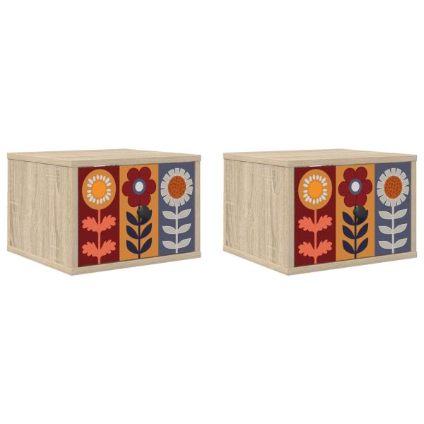 Wandmontiertes Nachttischchen ESSEN 2 stk. Sonoma-Eiche
