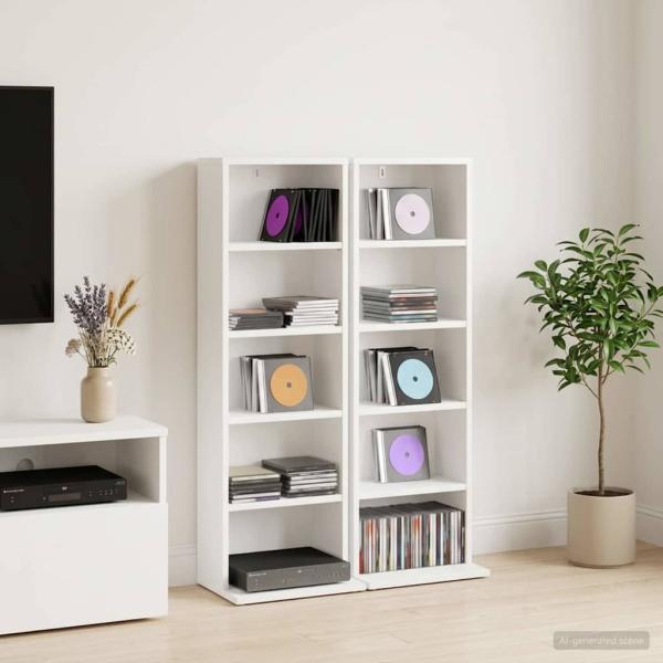 ARDEBO.de - CD Regal 2 Stk. Weiß 33 x 23,5 x 97,5 cm Holzwerkstoff