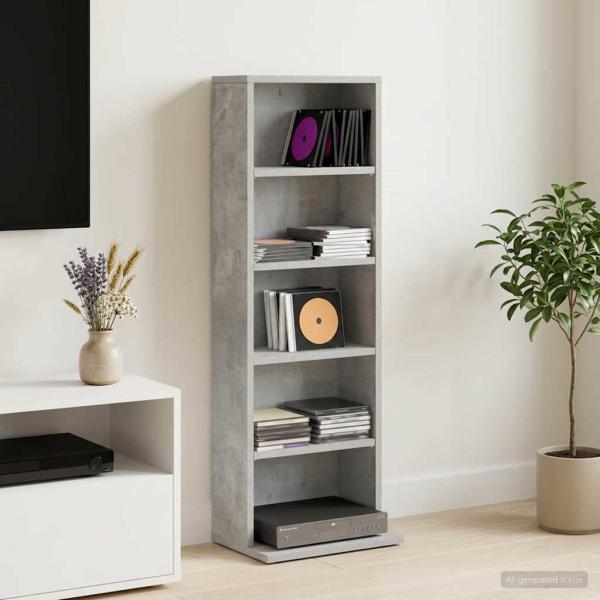 ARDEBO.de - CD Regal Betongrau 33 x 23,5 x 97,5 cm Holzwerkstoff