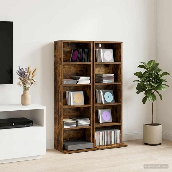 ARDEBO.de - CD Regal 2 Stk. Raucheiche 33 x 23,5 x 97,5 cm Holzwerkstoff