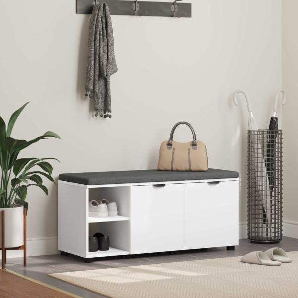 ARDEBO.de - Flurbank mit Kissen mit Regal mit Tür Weiß 100 x 38 x 46 cm