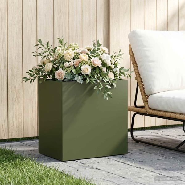 ARDEBO.de - Garten-Pflanzgefäß Olivgrün 50 x 30 x 40 cm Kaltgewalzter Stahl