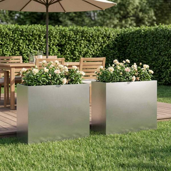 ARDEBO.de - Garten-Pflanzgefäß 2 stk. Silber 50 x 20 x 40 cm Edelstahl