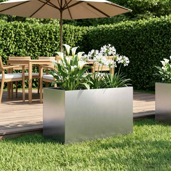ARDEBO.de - Garten-Pflanzgefäß Silber 50 x 40 x 40 cm Edelstahl